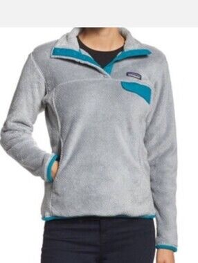 Patagonia Gray Retool Snap Fleece Pullover Teal Accents Sz Large